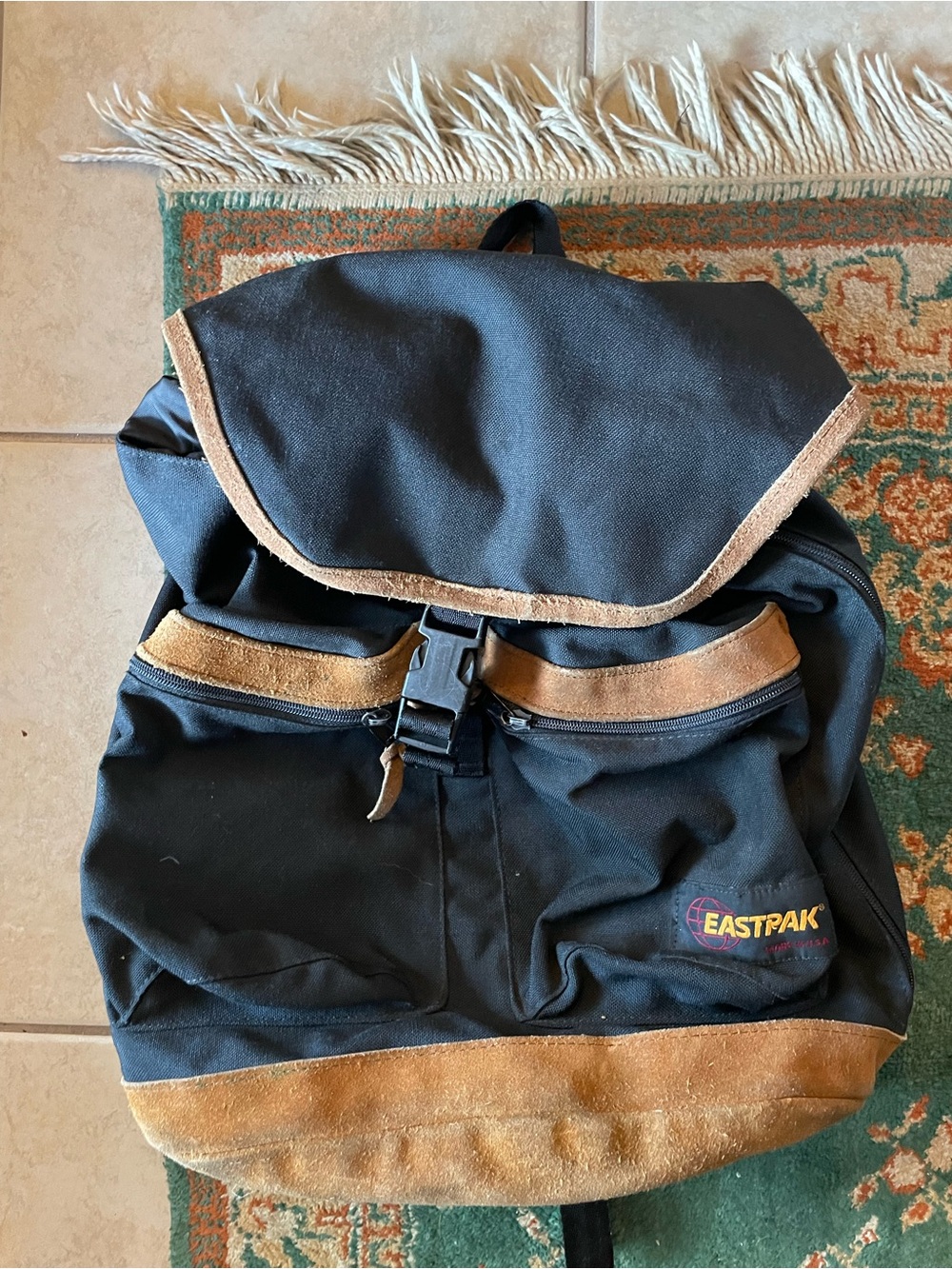 Eastpak Black Backpack with Brown Suede Accents